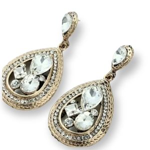 Gold & Rhinestone Drop Earrings